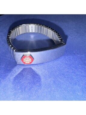 Vintage Diabetes Medical Alert ID Bracelet Stretch Stainless & Red Enamel Logo